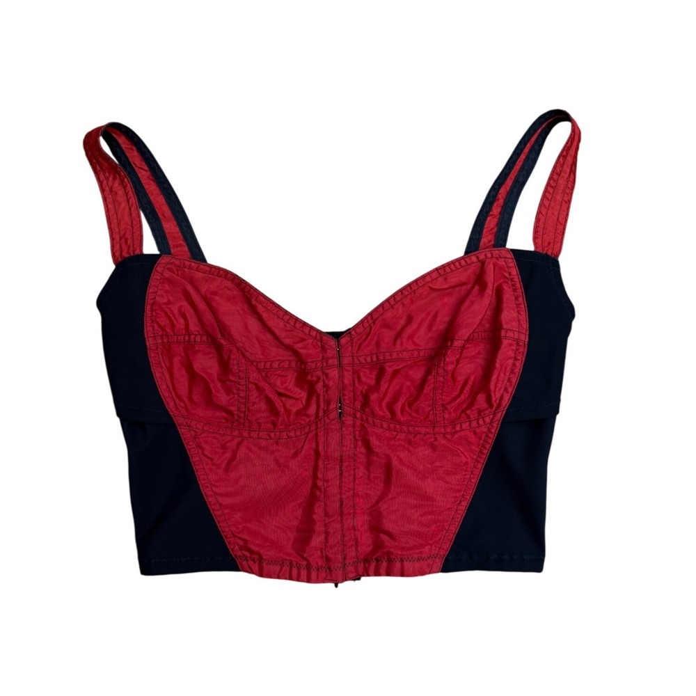 Vtg 90s Dolce & Gabbana Red Black Silk Corset Crop Top Bustier 46 sexy italy